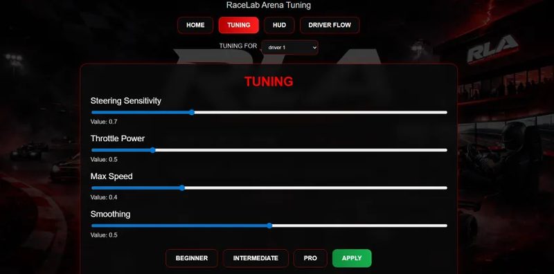 RaceLab Arena driver profile tuning interface concept
