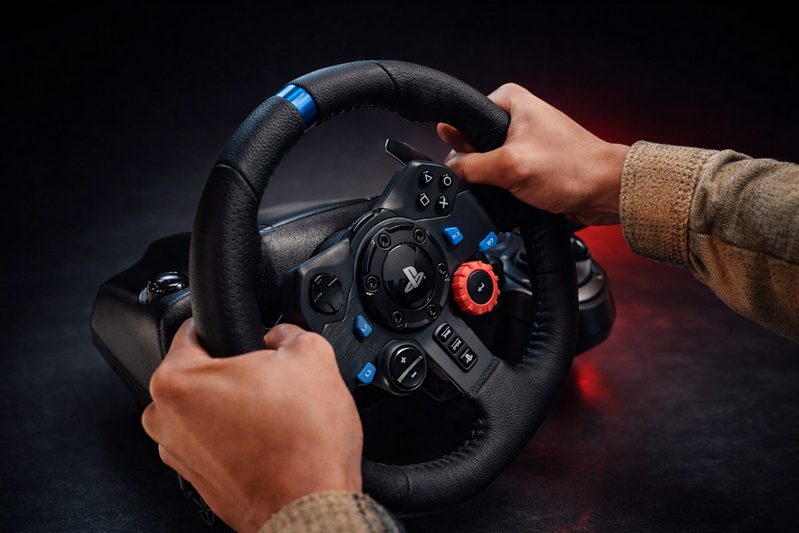 Professional simulator steering controls used for RaceLab Arena